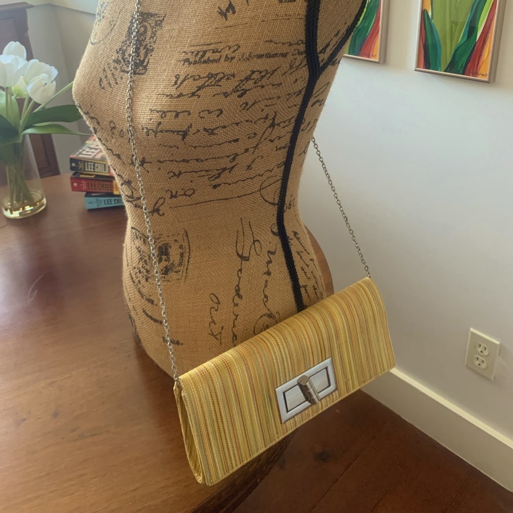Silver chain handbag yellow multi color